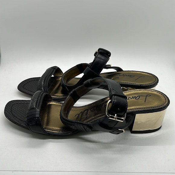 Lanvin Black Leather Gold Block Heel Sandals Shoes **Size 39/US Size 8** 🌺🌺 - Picture 5 of 9